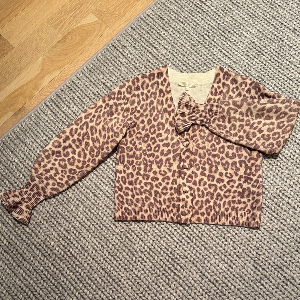 LoveShackFancy Cream and Brown Anima Print Knit Sweater